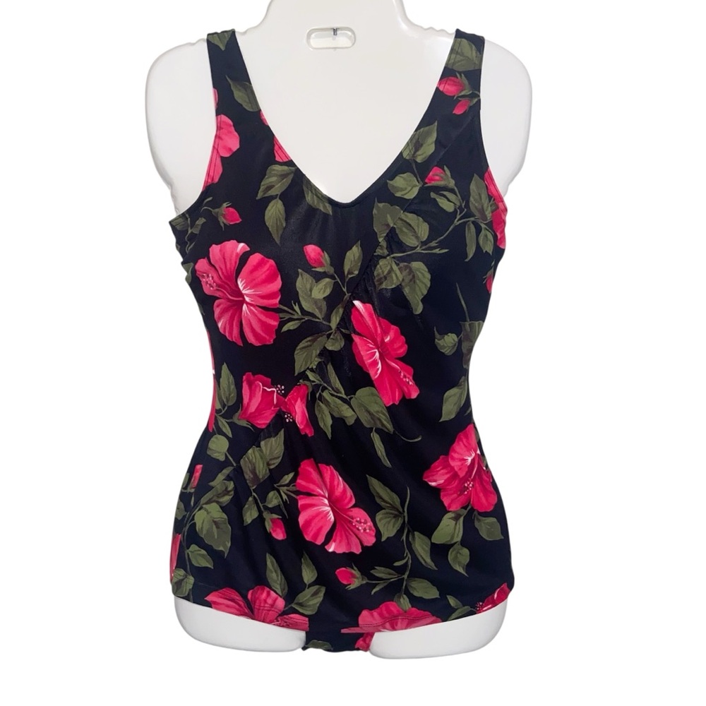 Vintage Baltex Swim Suit Womens Size 12 Floral One Piece Retro Pin Up Antron